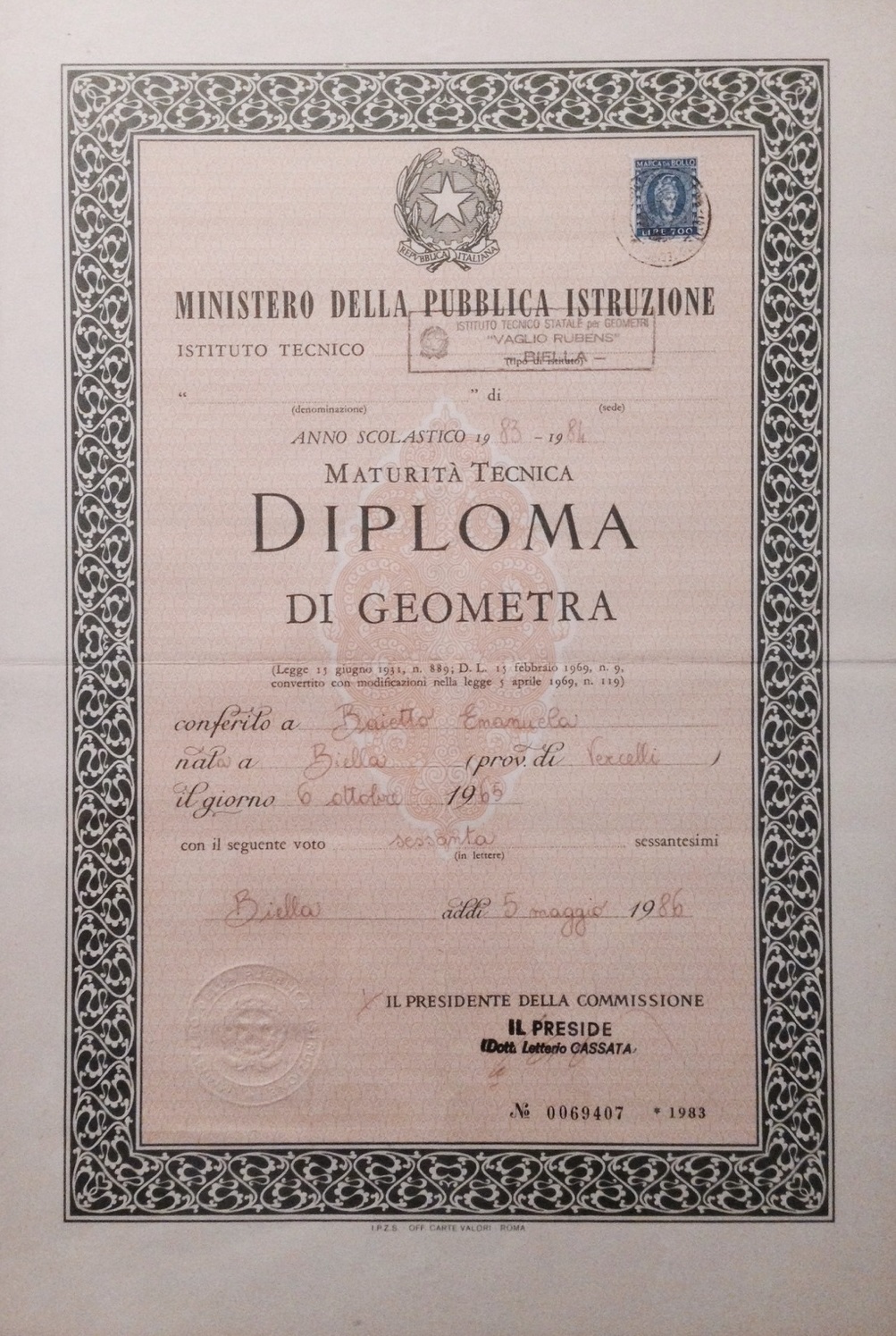 Diploma Architetto Emanuela Baietto