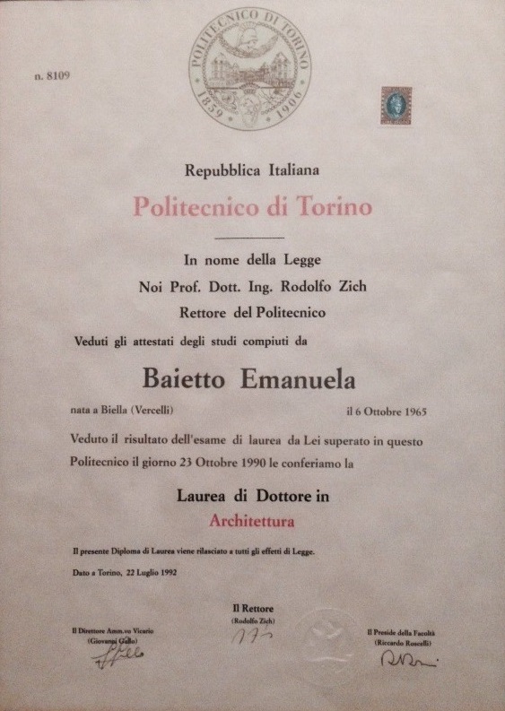 Laurea politecnico Architetto Emanuela Baietto
